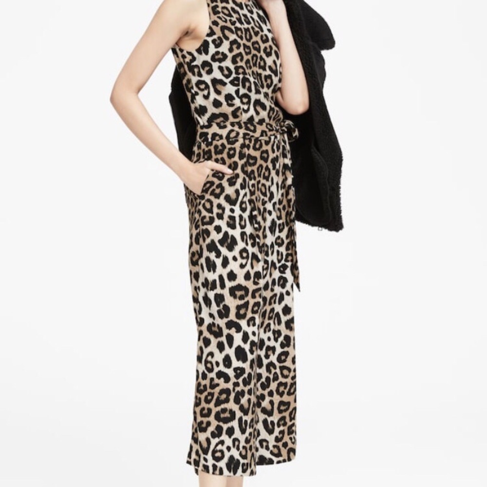 Leopard Wide Leg Cropped Jumpsuit Current NWT